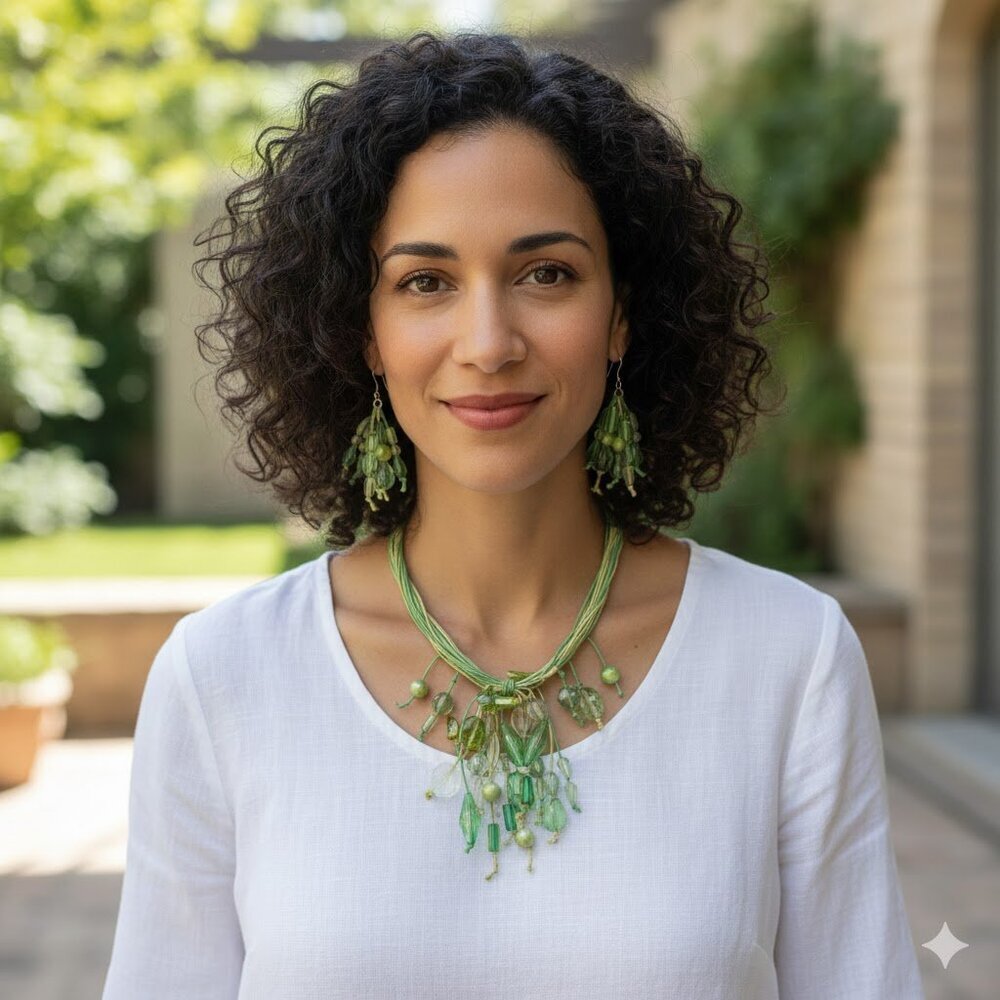Funky Green Beaded Necklace and Earring Set